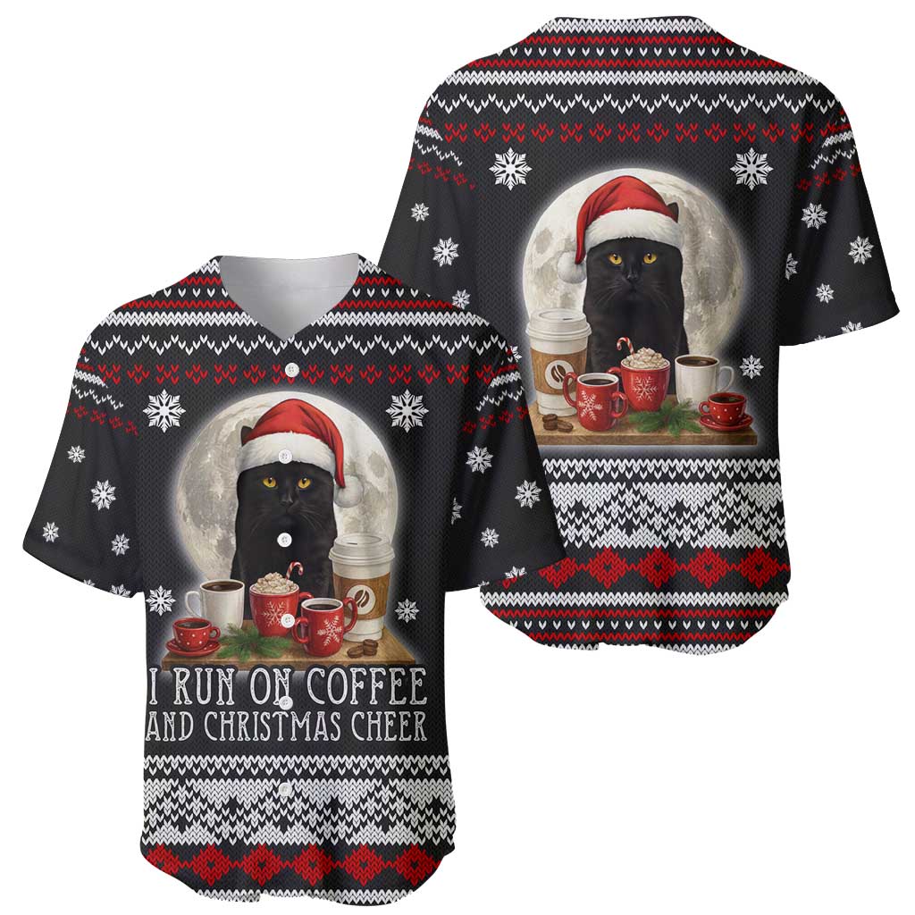 Black Cat Run On Coffee Baseball Jersey Xmas Holiday Patterns - Wonder Print Shop