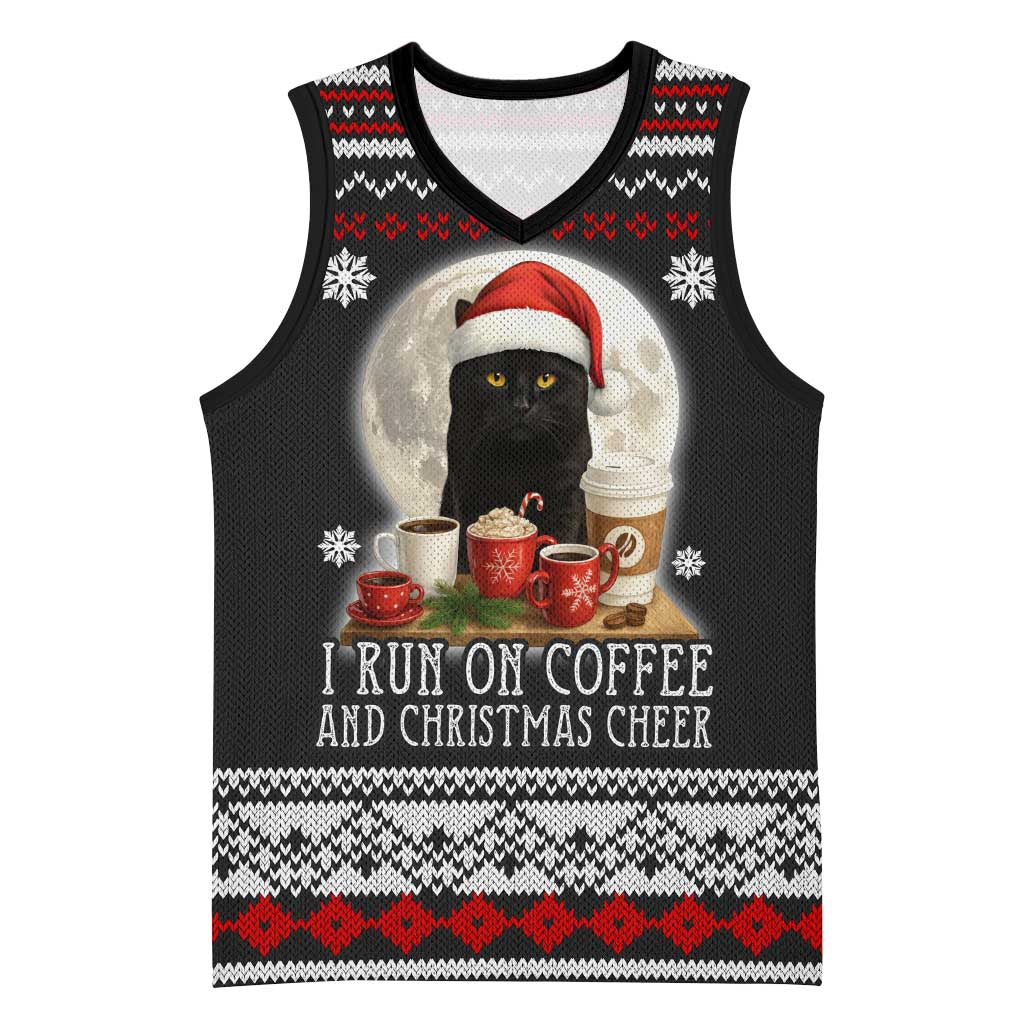 Black Cat Run On Coffee Basketball Jersey Xmas Holiday Patterns - Wonder Print Shop