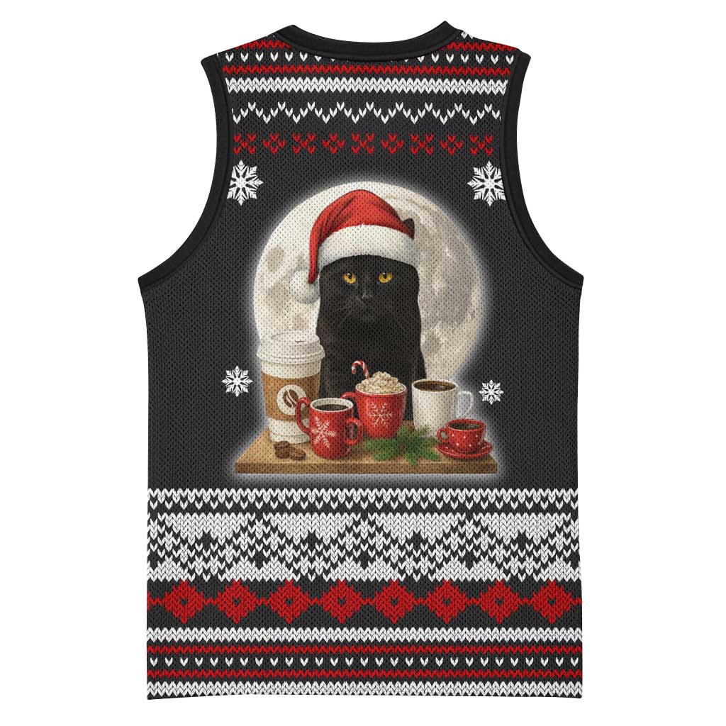 Black Cat Run On Coffee Basketball Jersey Xmas Holiday Patterns - Wonder Print Shop