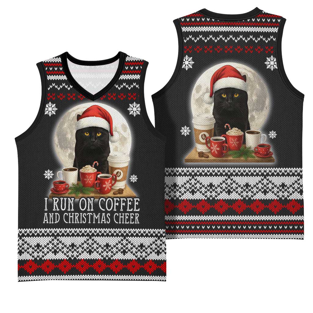 Black Cat Run On Coffee Basketball Jersey Xmas Holiday Patterns - Wonder Print Shop