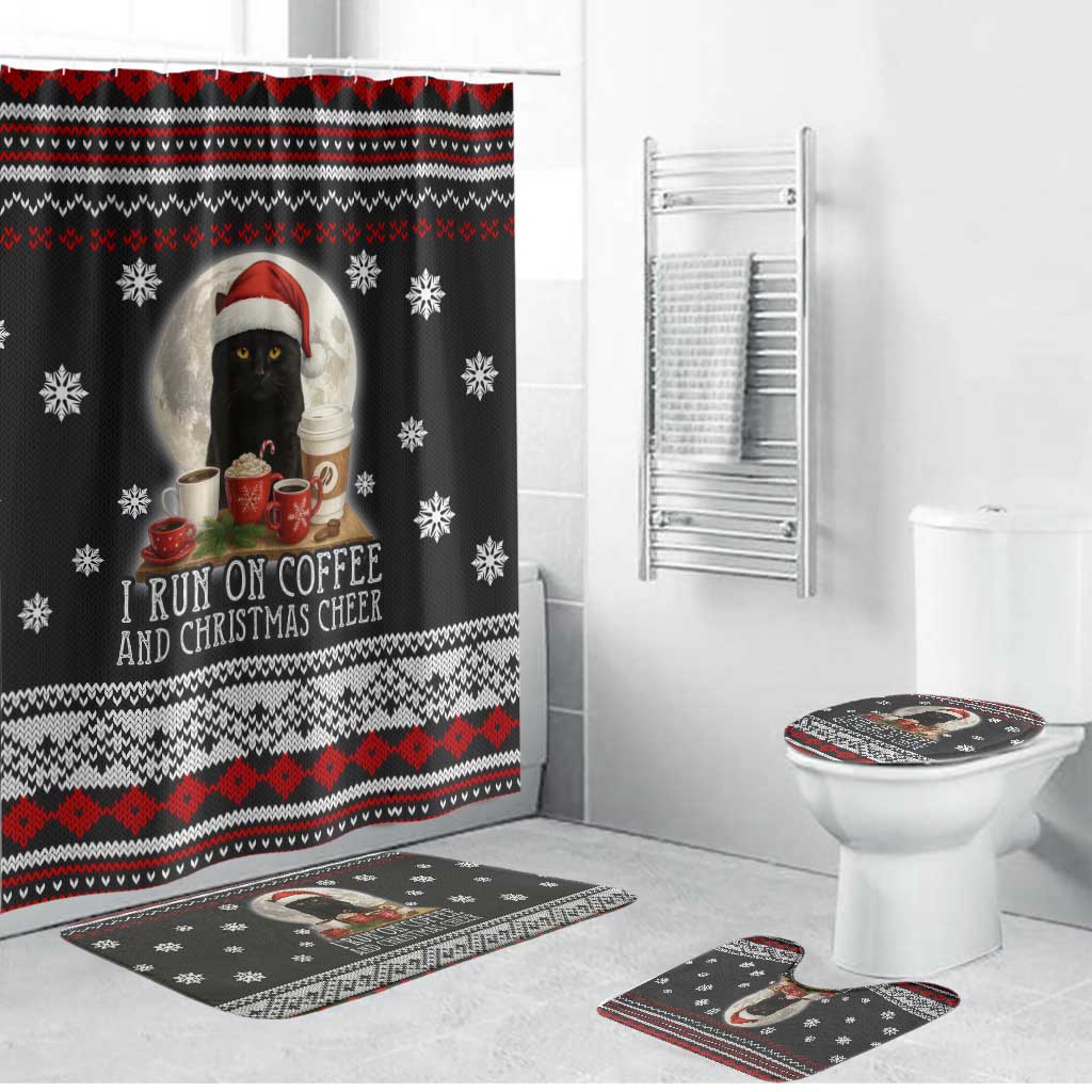 Black Cat Run On Coffee Bathroom Set Xmas Holiday Patterns - Wonder Print Shop