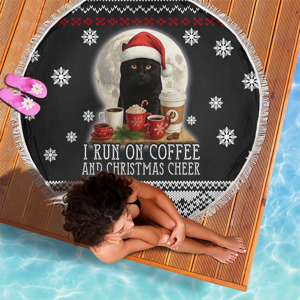 Black Cat Run On Coffee Beach Blanket Xmas Holiday Patterns - Wonder Print Shop