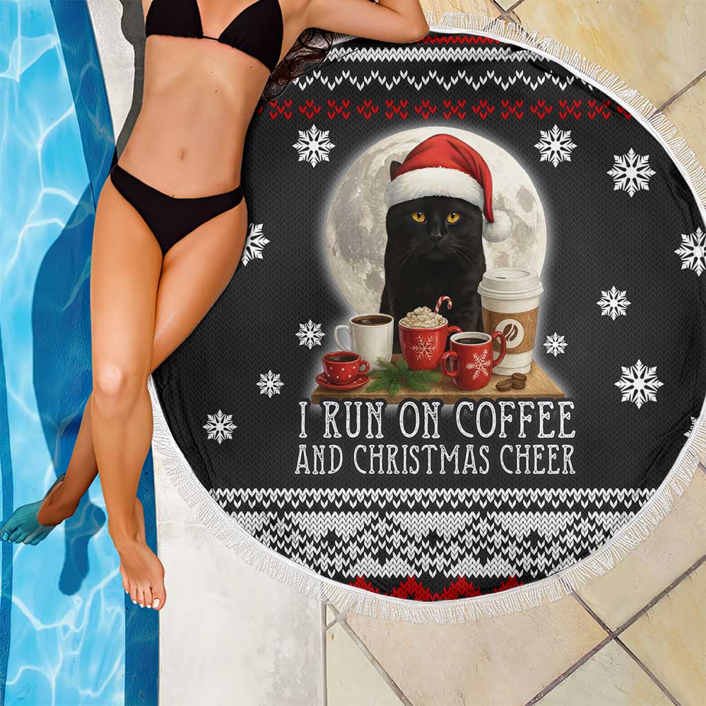 Black Cat Run On Coffee Beach Blanket Xmas Holiday Patterns - Wonder Print Shop