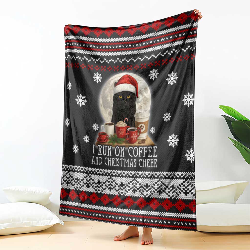 Black Cat Run On Coffee Blanket Xmas Holiday Patterns - Wonder Print Shop