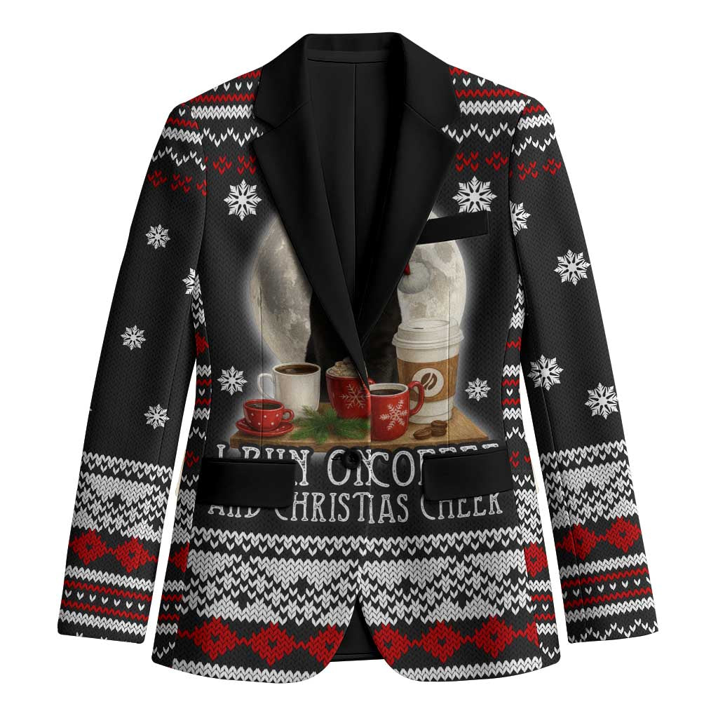 Black Cat Run On Coffee Blazer Xmas Holiday Patterns - Wonder Print Shop