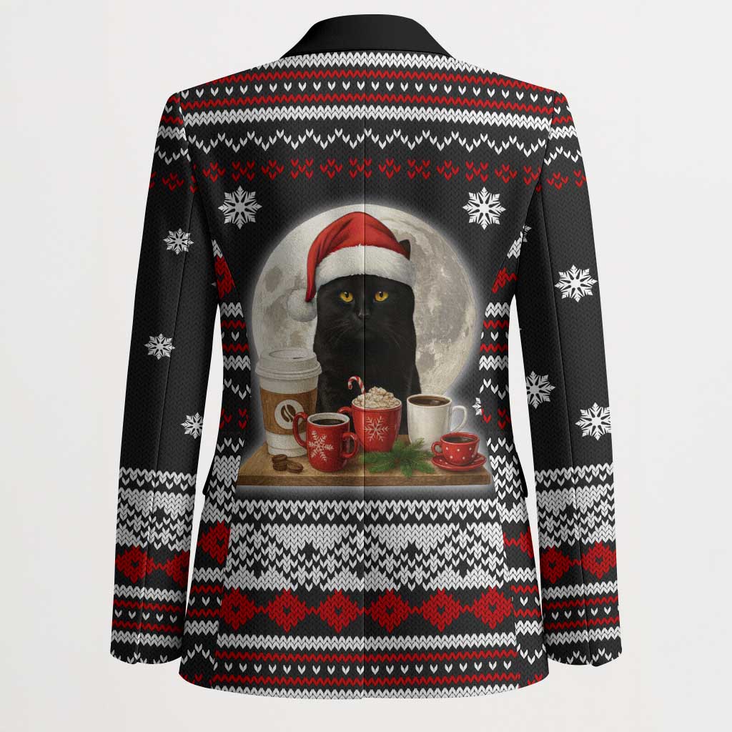 Black Cat Run On Coffee Blazer Xmas Holiday Patterns - Wonder Print Shop