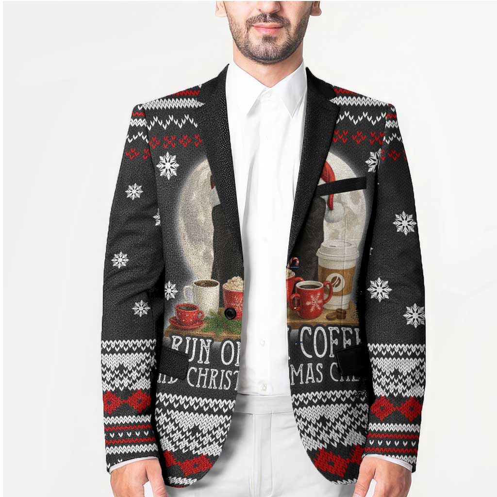 Black Cat Run On Coffee Blazer Xmas Holiday Patterns - Wonder Print Shop