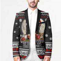 Black Cat Run On Coffee Blazer Xmas Holiday Patterns - Wonder Print Shop