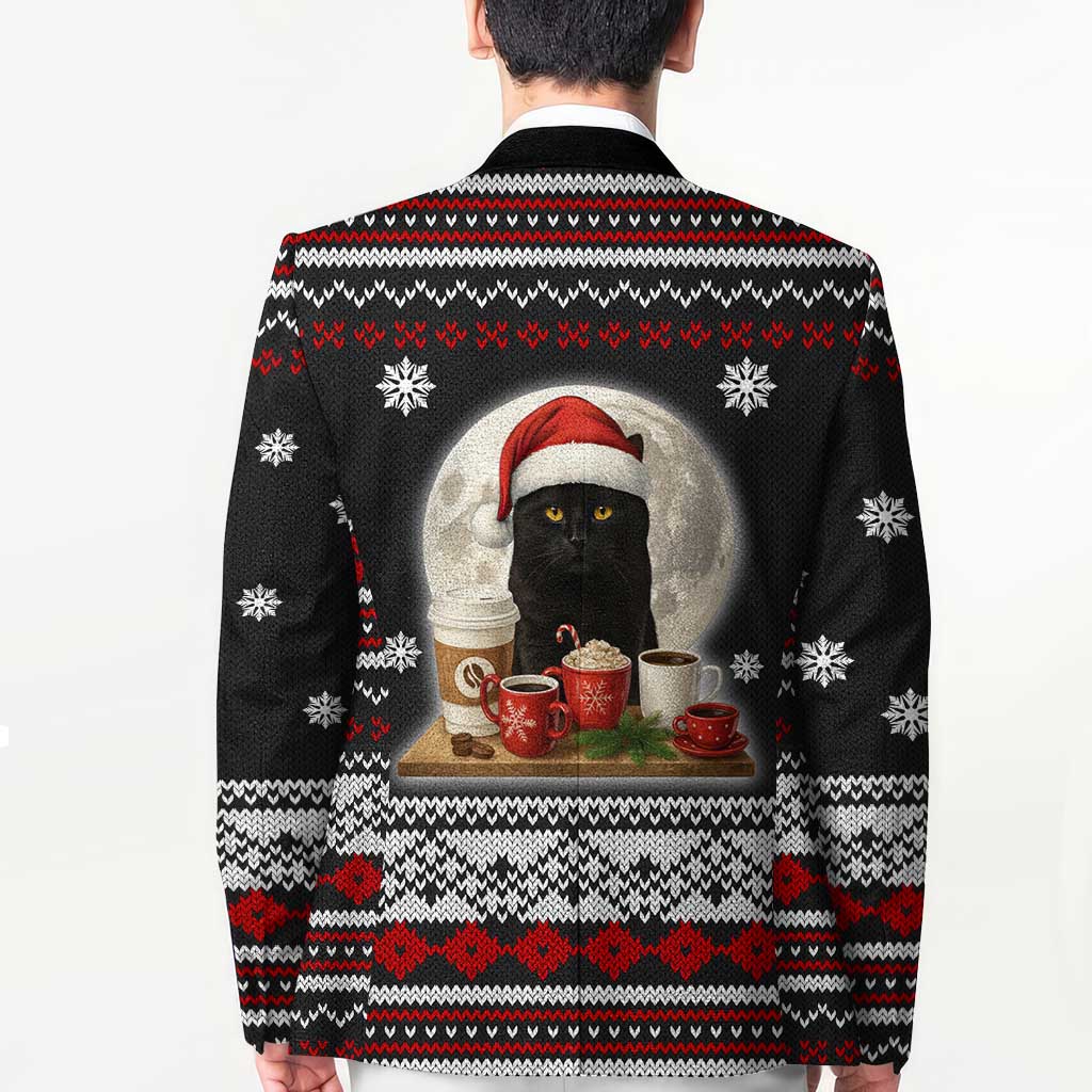 Black Cat Run On Coffee Blazer Xmas Holiday Patterns - Wonder Print Shop