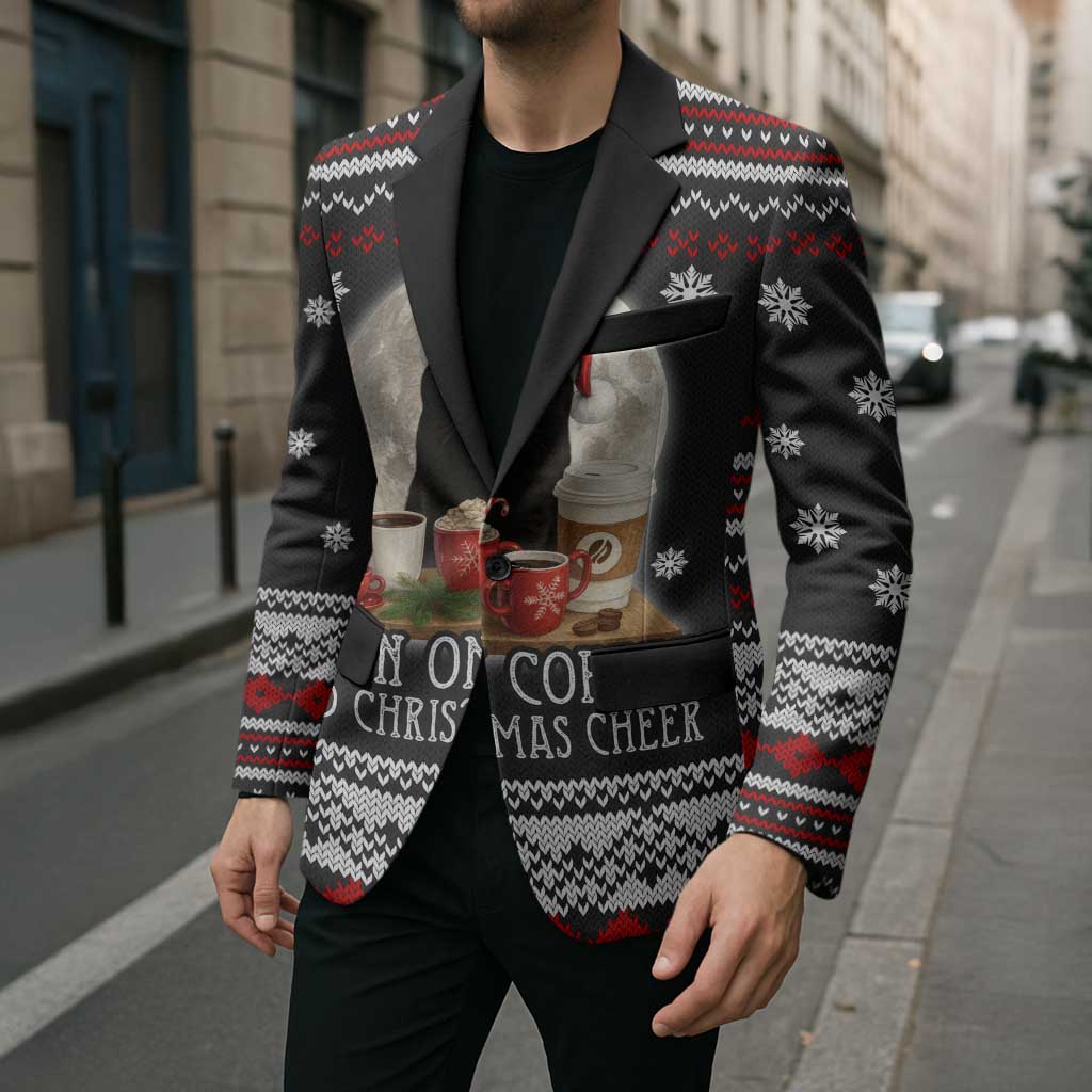 Black Cat Run On Coffee Blazer Xmas Holiday Patterns - Wonder Print Shop