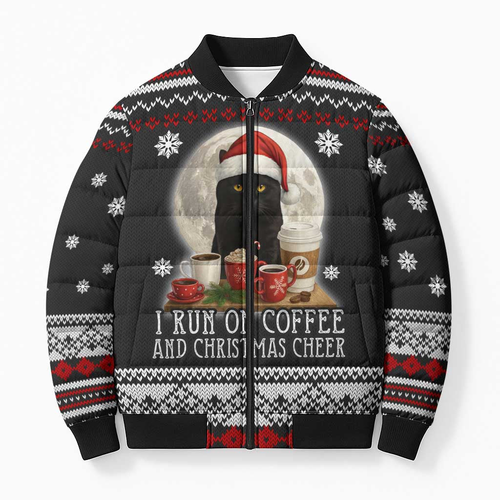 Black Cat Run On Coffee Bomber Puffer Jacket Xmas Holiday Patterns - Wonder Print Shop