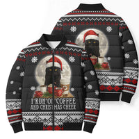 Black Cat Run On Coffee Bomber Puffer Jacket Xmas Holiday Patterns - Wonder Print Shop