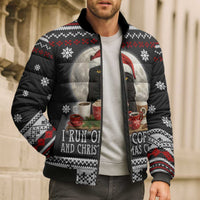 Black Cat Run On Coffee Bomber Puffer Jacket Xmas Holiday Patterns - Wonder Print Shop