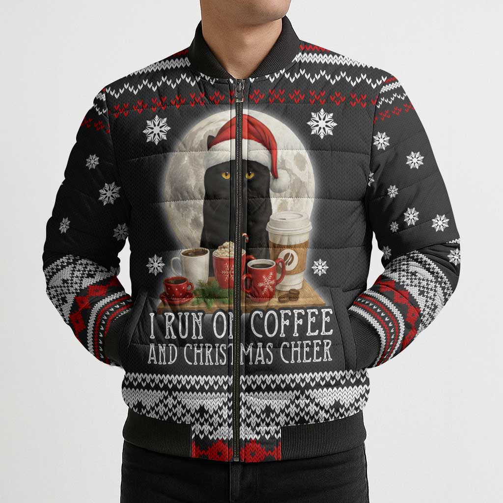 Black Cat Run On Coffee Bomber Puffer Jacket Xmas Holiday Patterns - Wonder Print Shop