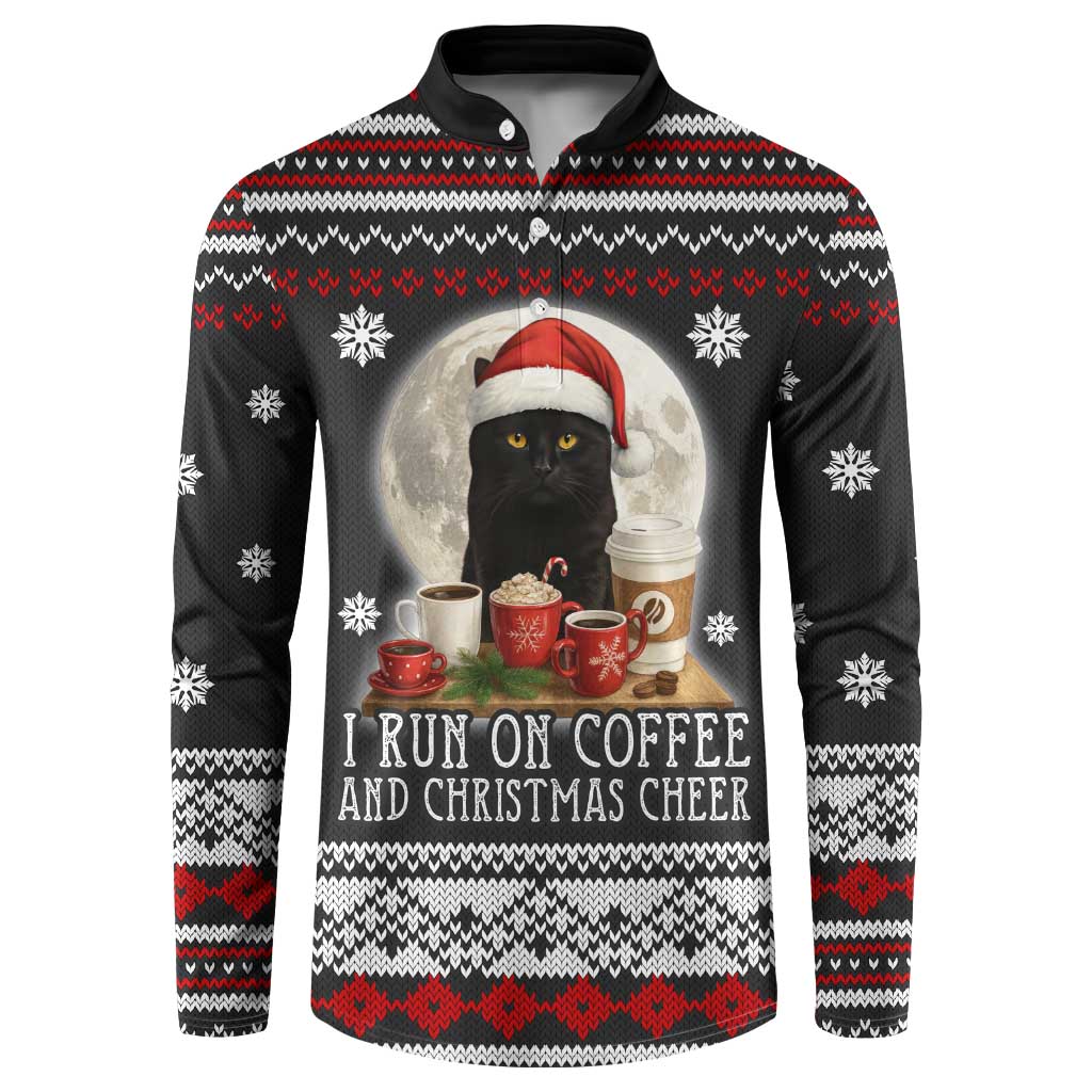 Black Cat Run On Coffee Button Sweatshirt Xmas Holiday Patterns - Wonder Print Shop