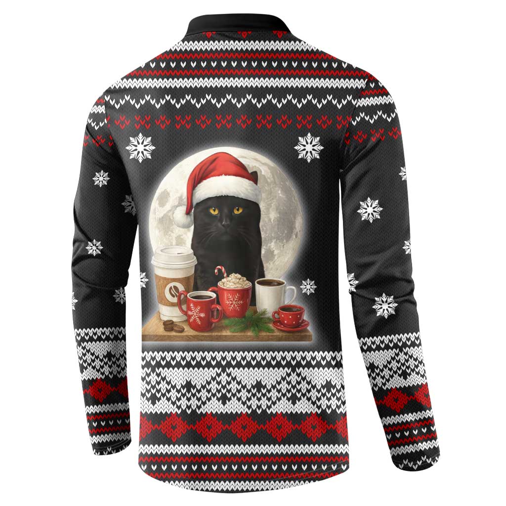 Black Cat Run On Coffee Button Sweatshirt Xmas Holiday Patterns - Wonder Print Shop
