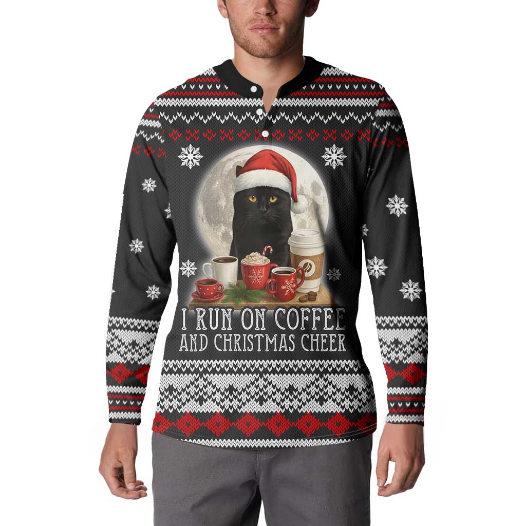Black Cat Run On Coffee Button Sweatshirt Xmas Holiday Patterns - Wonder Print Shop