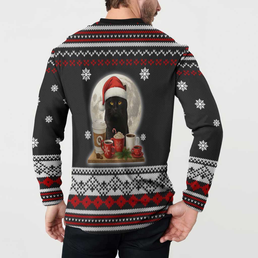 Black Cat Run On Coffee Button Sweatshirt Xmas Holiday Patterns - Wonder Print Shop