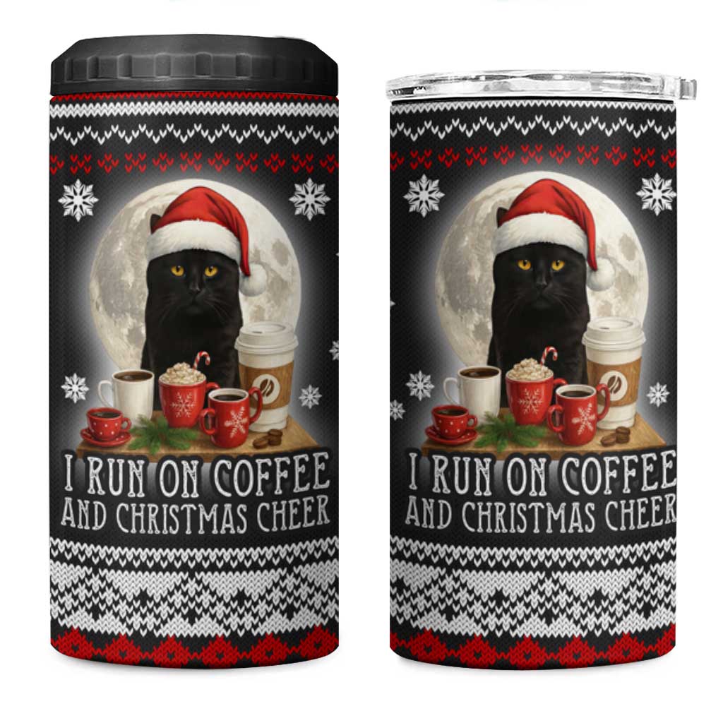 Black Cat Run On Coffee 4 in 1 Can Cooler Tumbler Xmas Holiday Patterns - Wonder Print Shop
