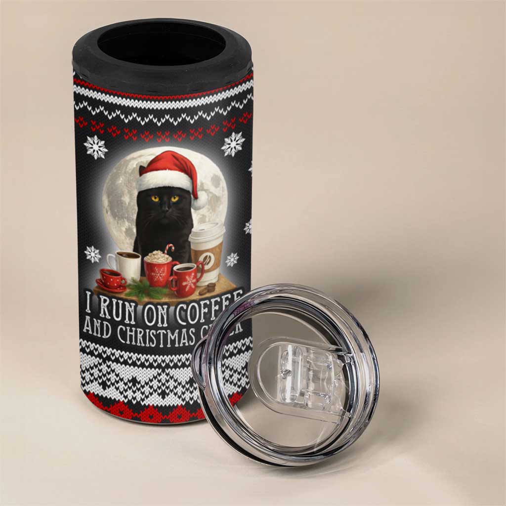 Black Cat Run On Coffee 4 in 1 Can Cooler Tumbler Xmas Holiday Patterns - Wonder Print Shop