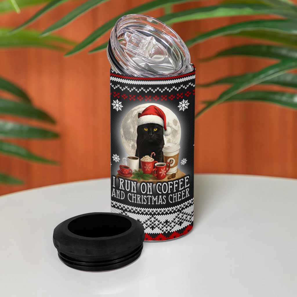 Black Cat Run On Coffee 4 in 1 Can Cooler Tumbler Xmas Holiday Patterns - Wonder Print Shop