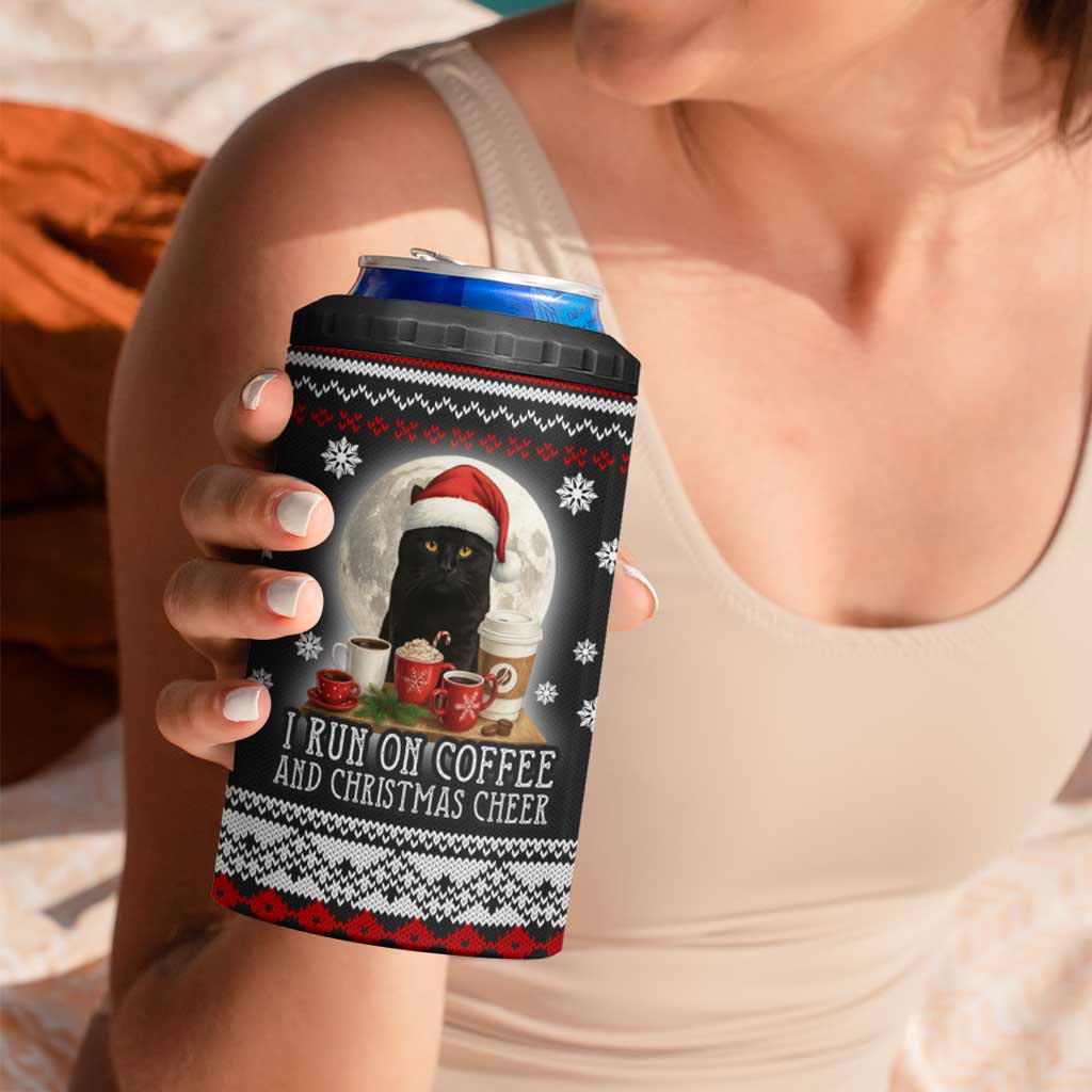 Black Cat Run On Coffee 4 in 1 Can Cooler Tumbler Xmas Holiday Patterns - Wonder Print Shop