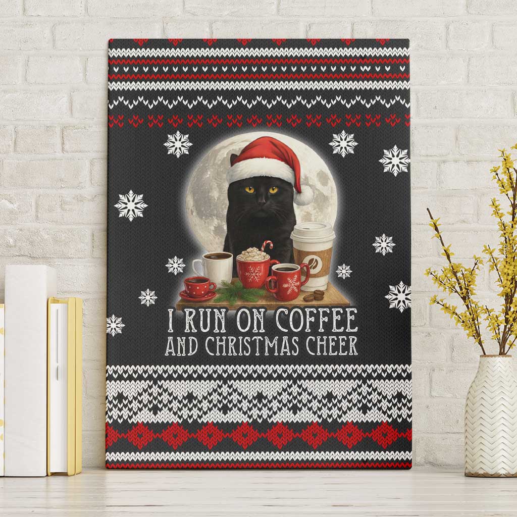 Black Cat Run On Coffee Canvas Wall Art Xmas Holiday Patterns - Wonder Print Shop