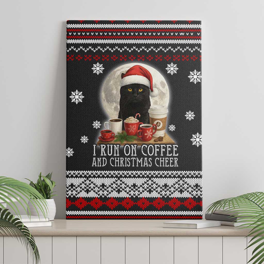 Black Cat Run On Coffee Canvas Wall Art Xmas Holiday Patterns - Wonder Print Shop