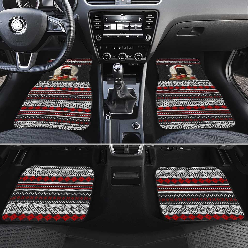 Black Cat Run On Coffee Car Mats Xmas Holiday Patterns - Wonder Print Shop