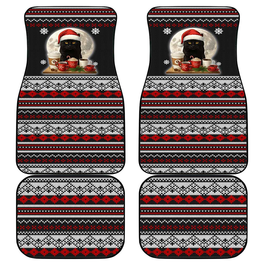 Black Cat Run On Coffee Car Mats Xmas Holiday Patterns - Wonder Print Shop