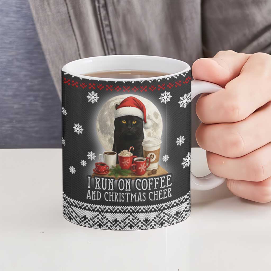 Black Cat Run On Coffee Ceramic Mug Xmas Holiday Patterns - Wonder Print Shop