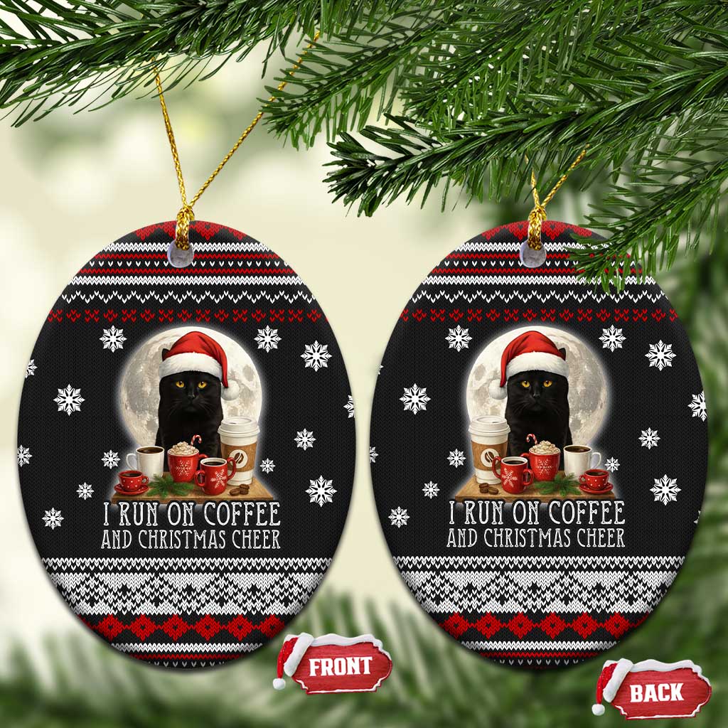 Black Cat Run On Coffee Ceramic Ornament Xmas Holiday Patterns - Wonder Print Shop