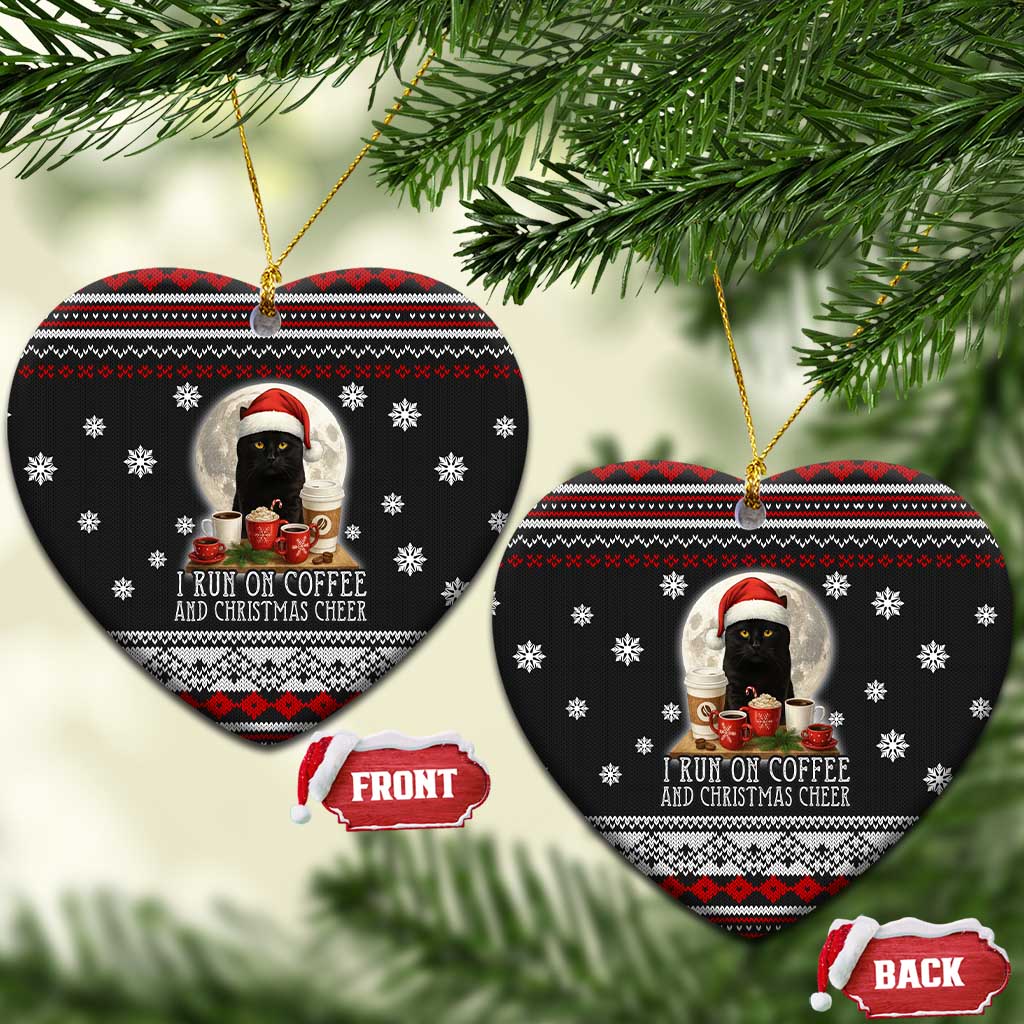 Black Cat Run On Coffee Ceramic Ornament Xmas Holiday Patterns - Wonder Print Shop