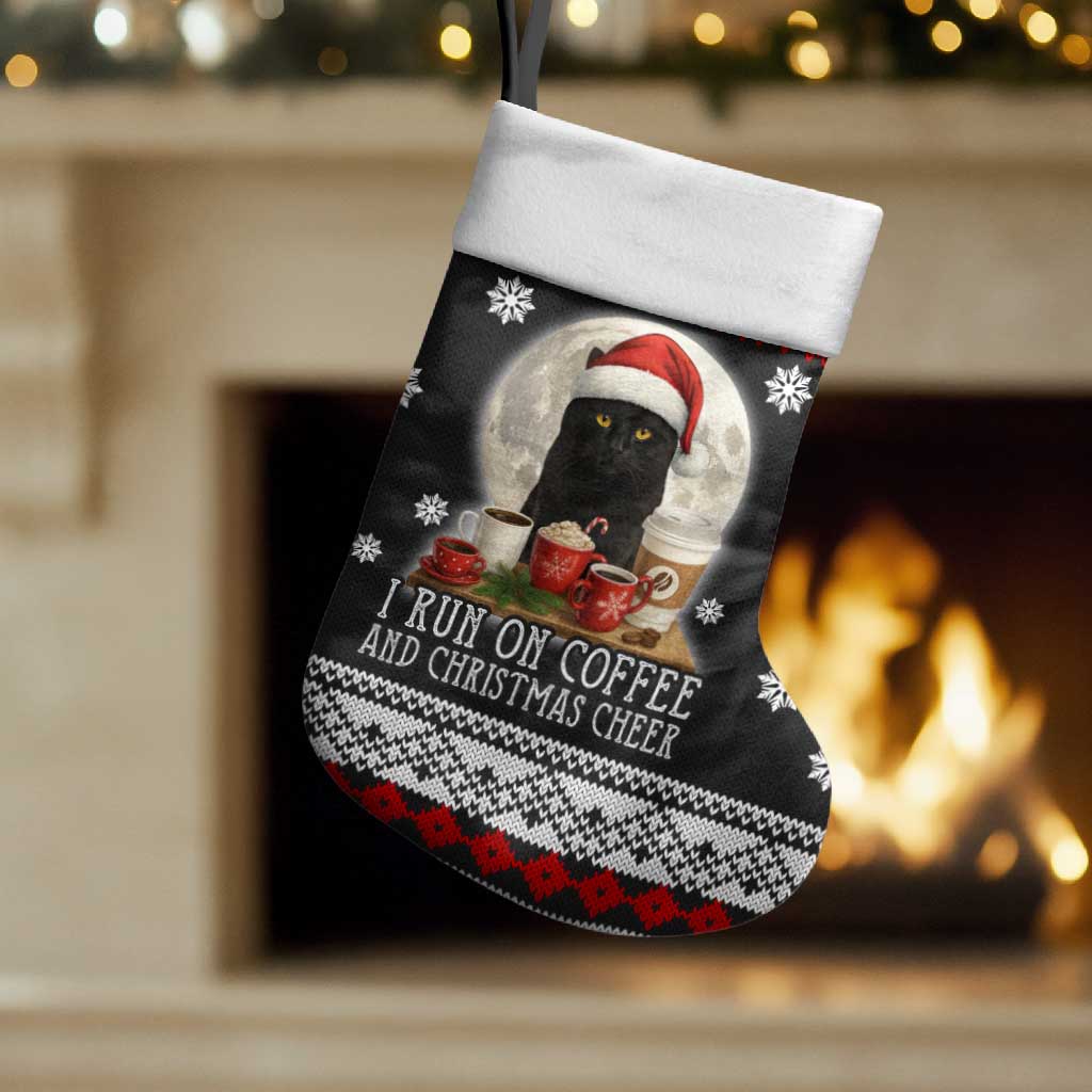 Black Cat Run On Coffee Christmas Stocking Xmas Holiday Patterns - Wonder Print Shop