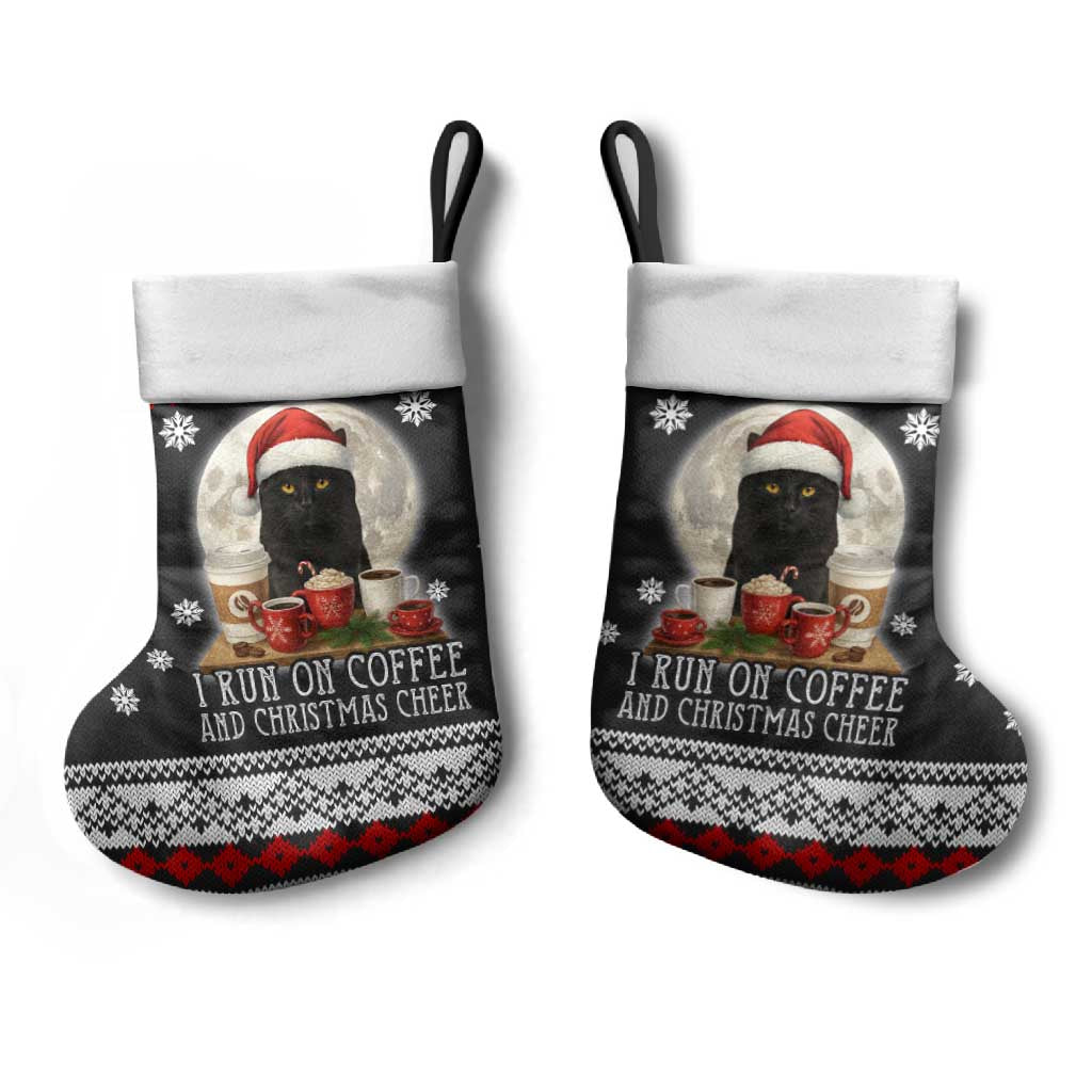 Black Cat Run On Coffee Christmas Stocking Xmas Holiday Patterns - Wonder Print Shop