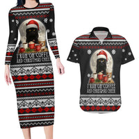 Black Cat Run On Coffee Couples Matching Long Sleeve Bodycon Dress and Hawaiian Shirt Xmas Holiday Patterns - Wonder Print Shop