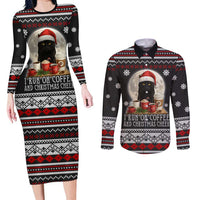 Black Cat Run On Coffee Couples Matching Long Sleeve Bodycon Dress and Long Sleeve Button Shirt Xmas Holiday Patterns - Wonder Print Shop