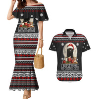 Black Cat Run On Coffee Couples Matching Mermaid Dress and Hawaiian Shirt Xmas Holiday Patterns - Wonder Print Shop