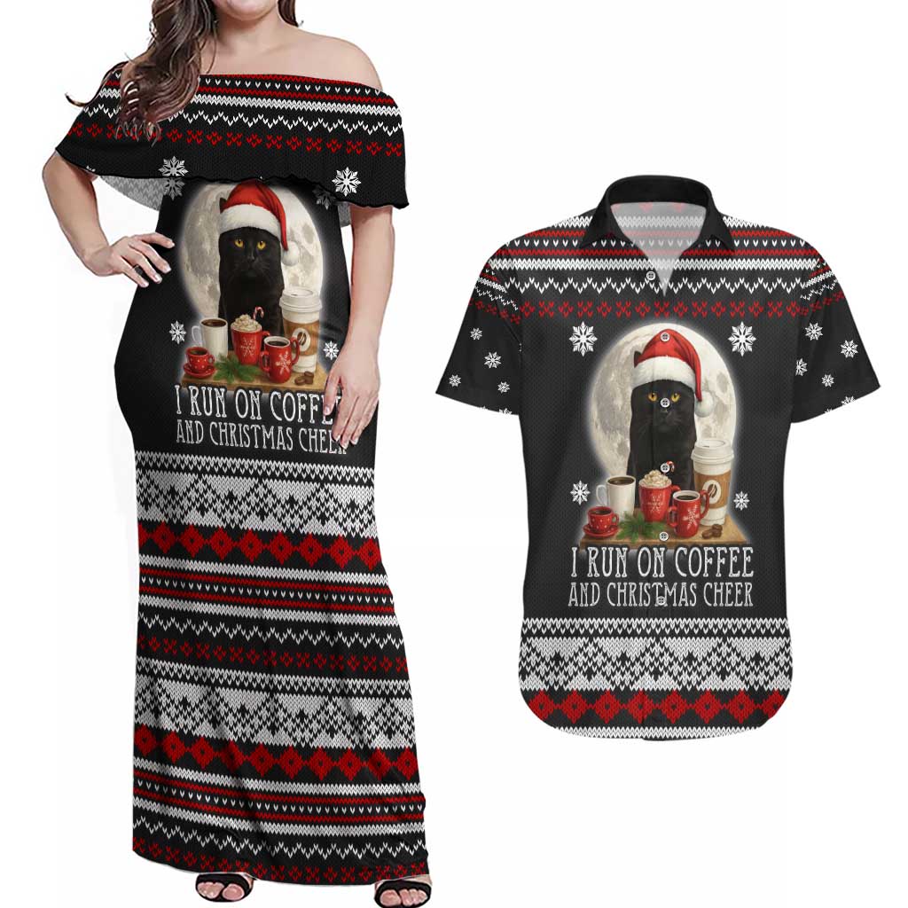 Black Cat Run On Coffee Couples Matching Off Shoulder Maxi Dress and Hawaiian Shirt Xmas Holiday Patterns - Wonder Print Shop