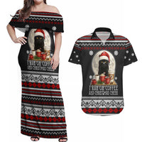 Black Cat Run On Coffee Couples Matching Off Shoulder Maxi Dress and Hawaiian Shirt Xmas Holiday Patterns - Wonder Print Shop