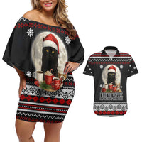 Black Cat Run On Coffee Couples Matching Off Shoulder Short Dress and Hawaiian Shirt Xmas Holiday Patterns - Wonder Print Shop