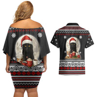 Black Cat Run On Coffee Couples Matching Off Shoulder Short Dress and Hawaiian Shirt Xmas Holiday Patterns - Wonder Print Shop