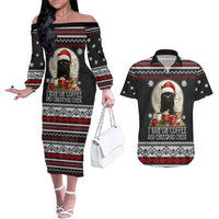 Black Cat Run On Coffee Couples Matching Off The Shoulder Long Sleeve Dress and Hawaiian Shirt Xmas Holiday Patterns - Wonder Print Shop