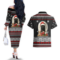 Black Cat Run On Coffee Couples Matching Off The Shoulder Long Sleeve Dress and Hawaiian Shirt Xmas Holiday Patterns - Wonder Print Shop