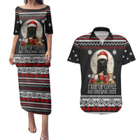 Black Cat Run On Coffee Couples Matching Puletasi and Hawaiian Shirt Xmas Holiday Patterns - Wonder Print Shop