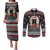 Black Cat Run On Coffee Couples Matching Puletasi and Long Sleeve Button Shirt Xmas Holiday Patterns - Wonder Print Shop