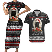 Black Cat Run On Coffee Couples Matching Short Sleeve Bodycon Dress and Hawaiian Shirt Xmas Holiday Patterns - Wonder Print Shop