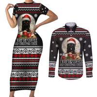 Black Cat Run On Coffee Couples Matching Short Sleeve Bodycon Dress and Long Sleeve Button Shirt Xmas Holiday Patterns - Wonder Print Shop