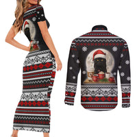 Black Cat Run On Coffee Couples Matching Short Sleeve Bodycon Dress and Long Sleeve Button Shirt Xmas Holiday Patterns - Wonder Print Shop