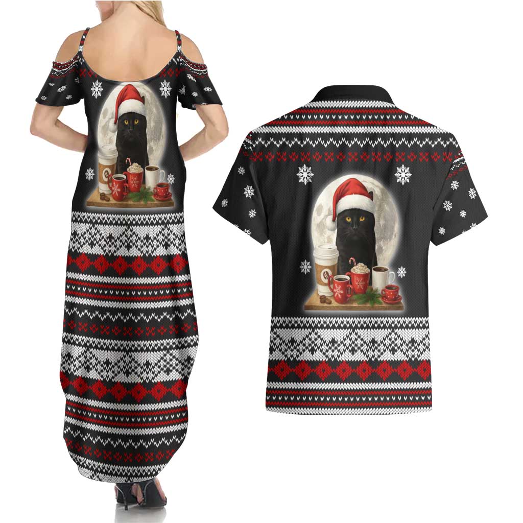 Black Cat Run On Coffee Couples Matching Summer Maxi Dress and Hawaiian Shirt Xmas Holiday Patterns - Wonder Print Shop
